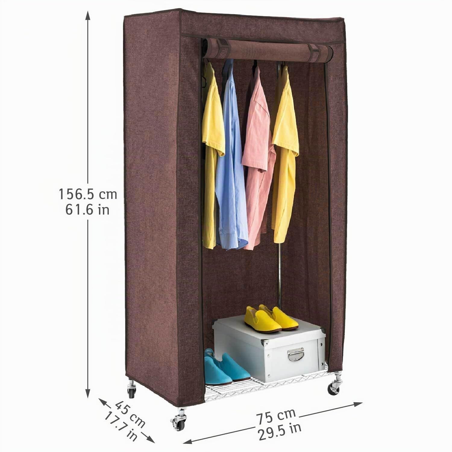 art moon Buffalo – Armoire Pliable Résistante avec roulettes, Jusqu'à 70kg, Portant avec Housse, Armoire en Tissu avec Étagères et Barre, 75x45x157cm