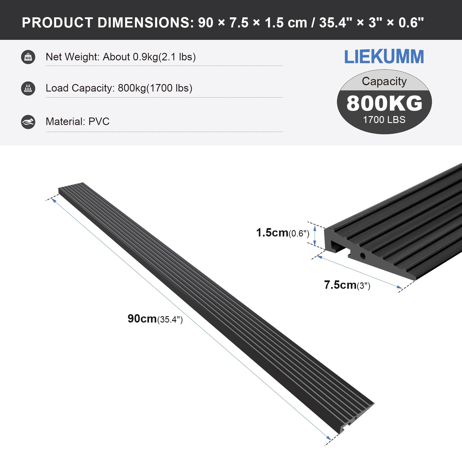 LIEKUMM 1.5cm Rise Threshold Ramp, Cuttable PVC Wheelchair Ramp for ...