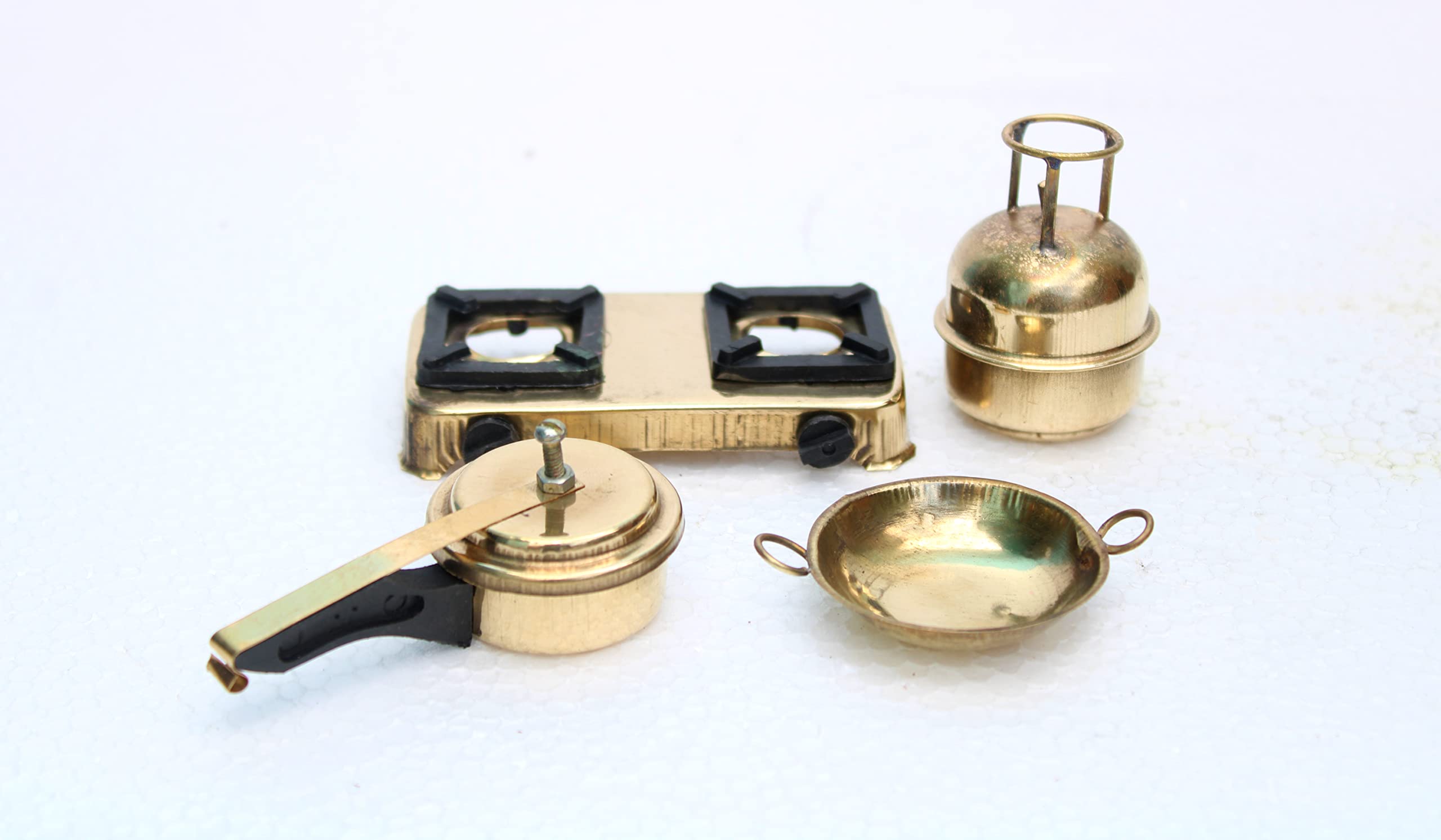 MyNaksha Brass Palm Size Gas Set Heavy for Home Decoration | Brass Toy Kitchen Set for Kids | Brass Toy Miniature Set | Kitchen Set Stone Kids