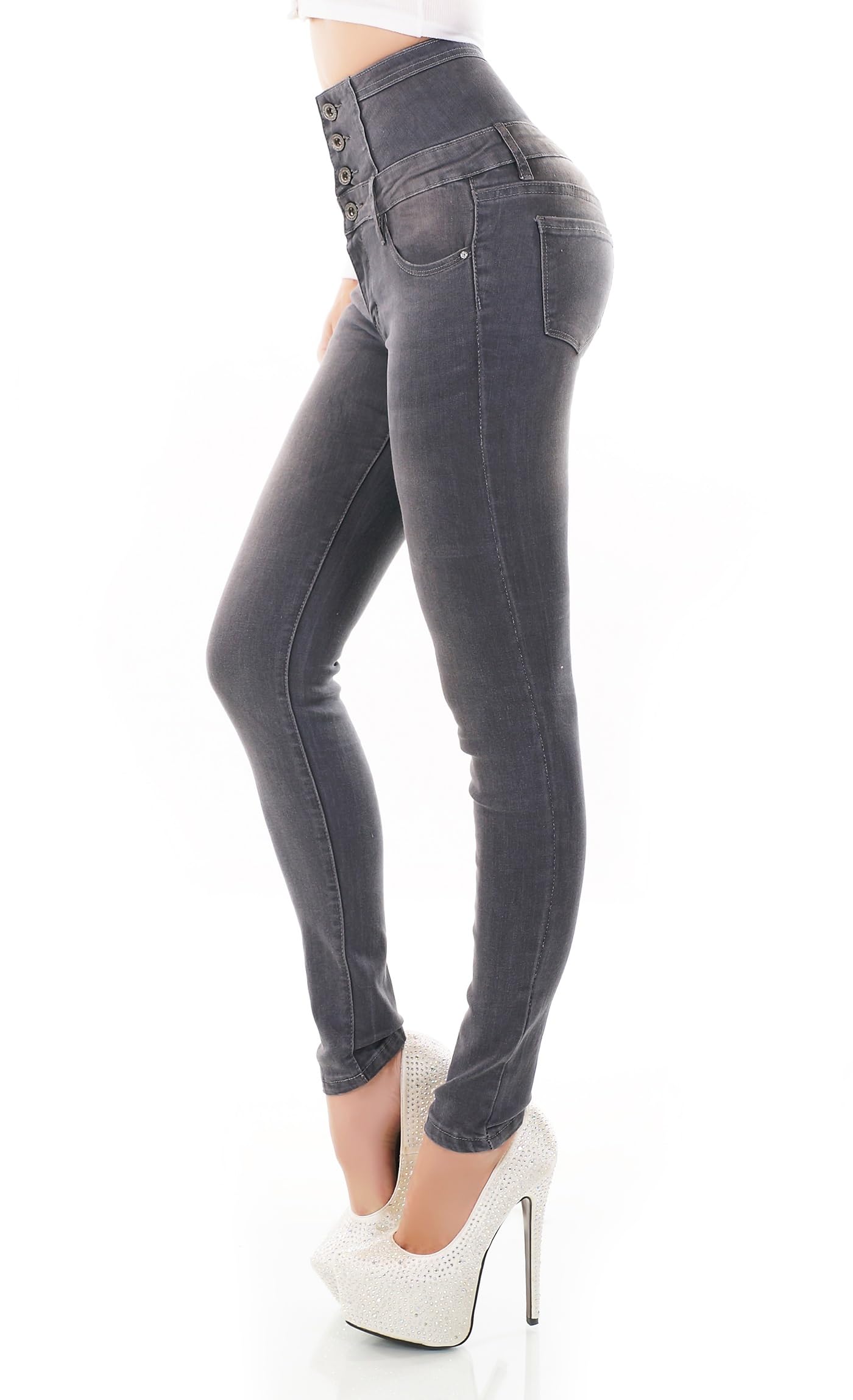 Miss RJ Jeans High Waist Women's Skinny Jeans Corsage Look, gray, M