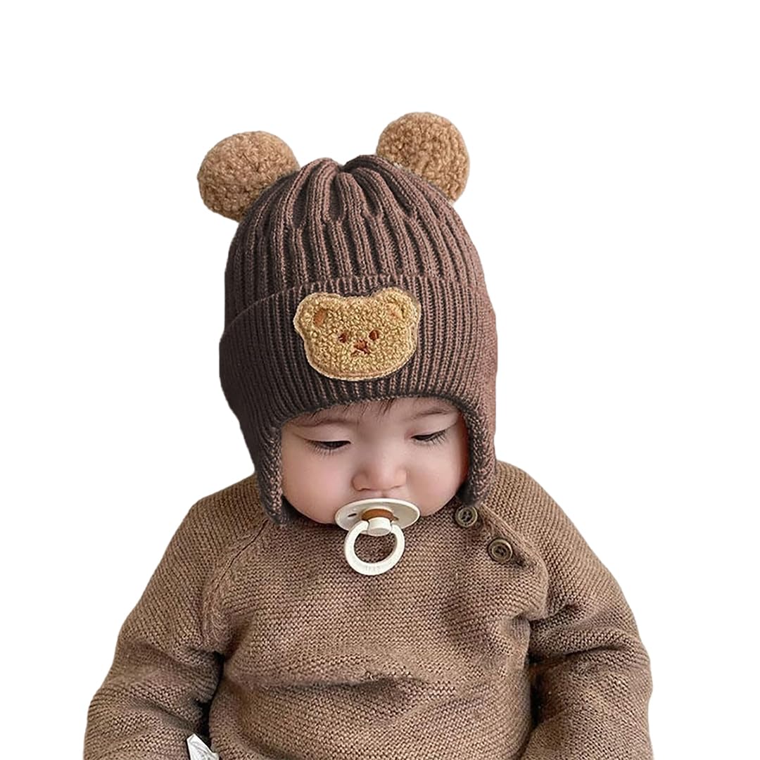 SYGA Winter Warm Ear Protection Knitted Cute Pompom Baby Hat (2-6 Year) Brown-picture-26
