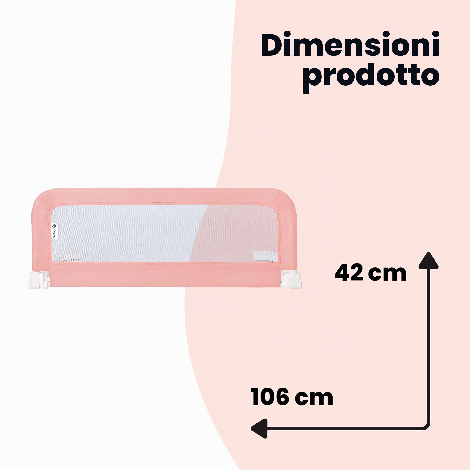 Safety 1st Sponda Letto Bambini da viaggio, Sbarra Letto Bambini 18 mesi - 5 anni, Barriera Letto da Viaggio Pieghevole e Portatile, Tessuto a rete, Semplice da Installare, Fissaggio Sicuro, Pink
