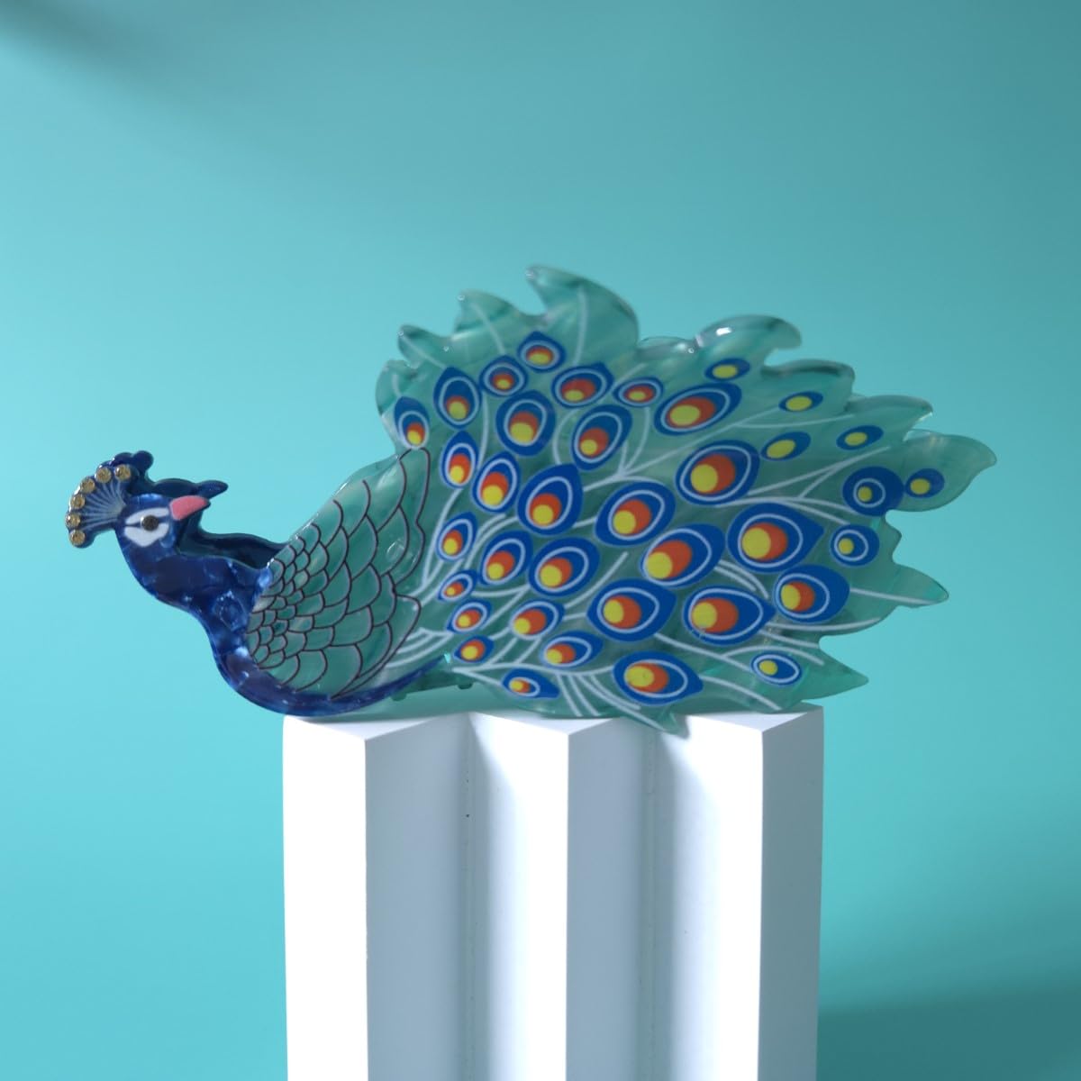 Fantasy Peacock Hair Clips,Cute Acetate Hair Clip,Peacock Big Claw Clips for Women,Cyan - Image 3