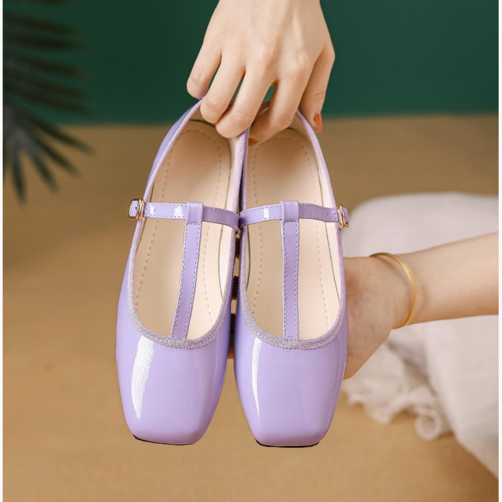 ANUFER Mujeres Zapatos Planos Mary Jane Hebilla Correa en T Bailarinas