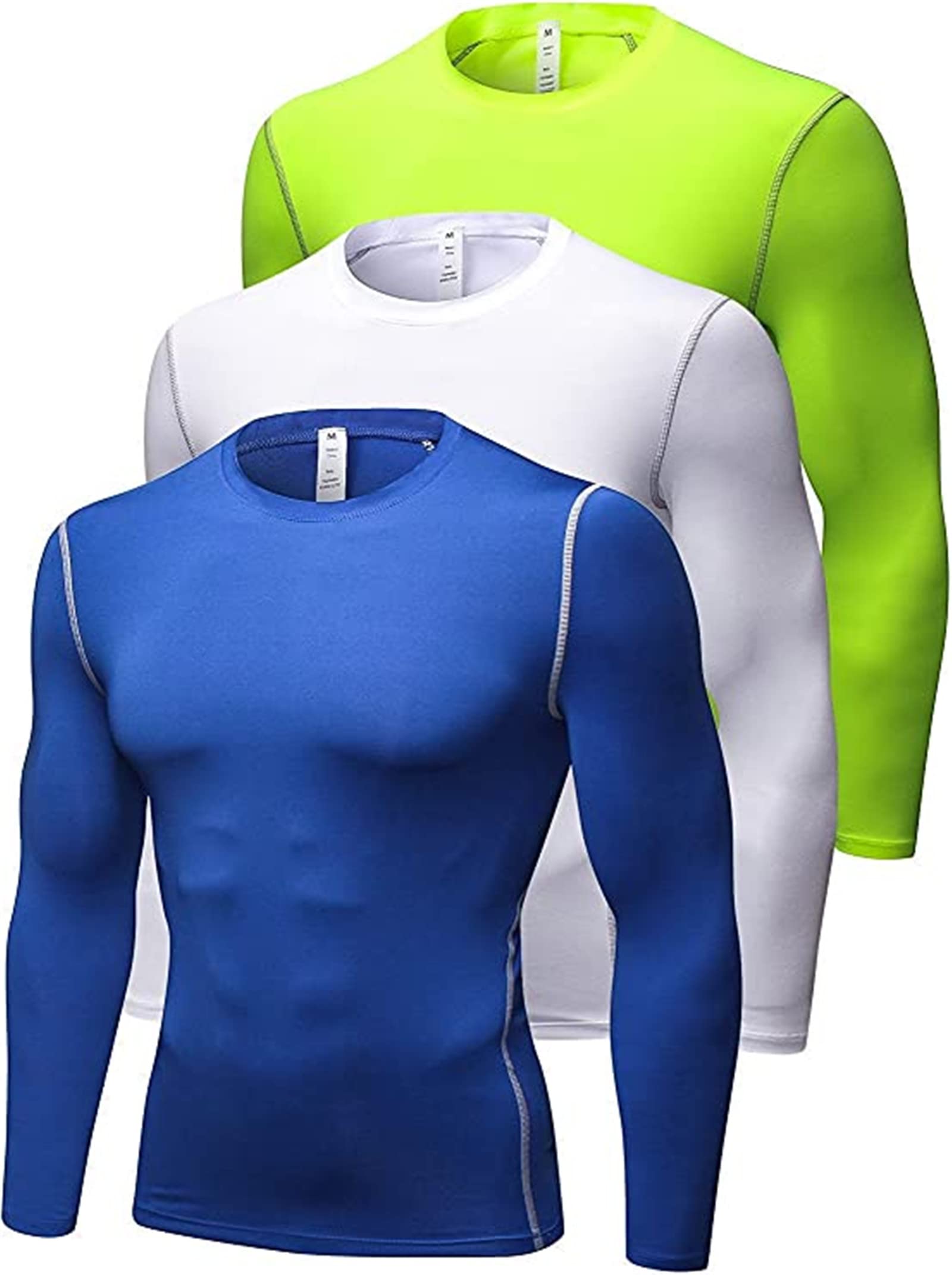SANANG Pack de 3 Camisetas de Compresión para Hombre, Camisetas de Manga Larga de Secado Rápido para Correr