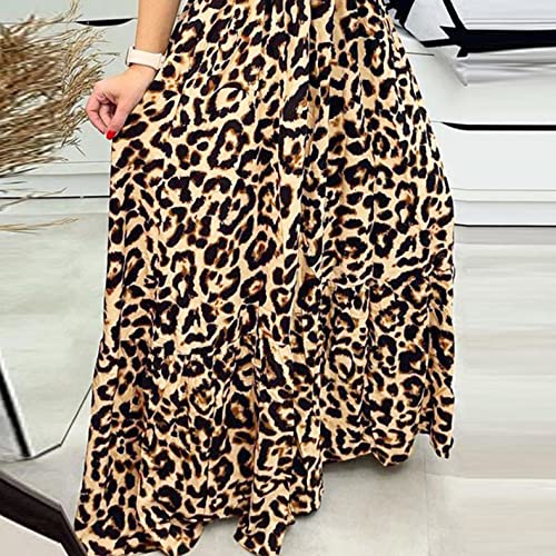 SLENDIPLUS Vestido feminino de oncinha com decote em V, alças finas, cintura elástica, vestido longo