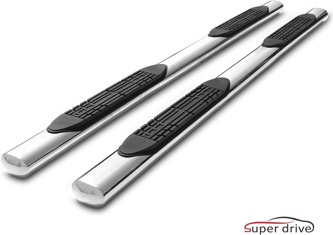 Super Drive D09S0551 - for 2015-2018 Ford F150 Super Crew Cab 4" Oval Polished Stainless Steel Nerf Bars Side Steps Running Boards Side Bars with Non-Slip Black Pad