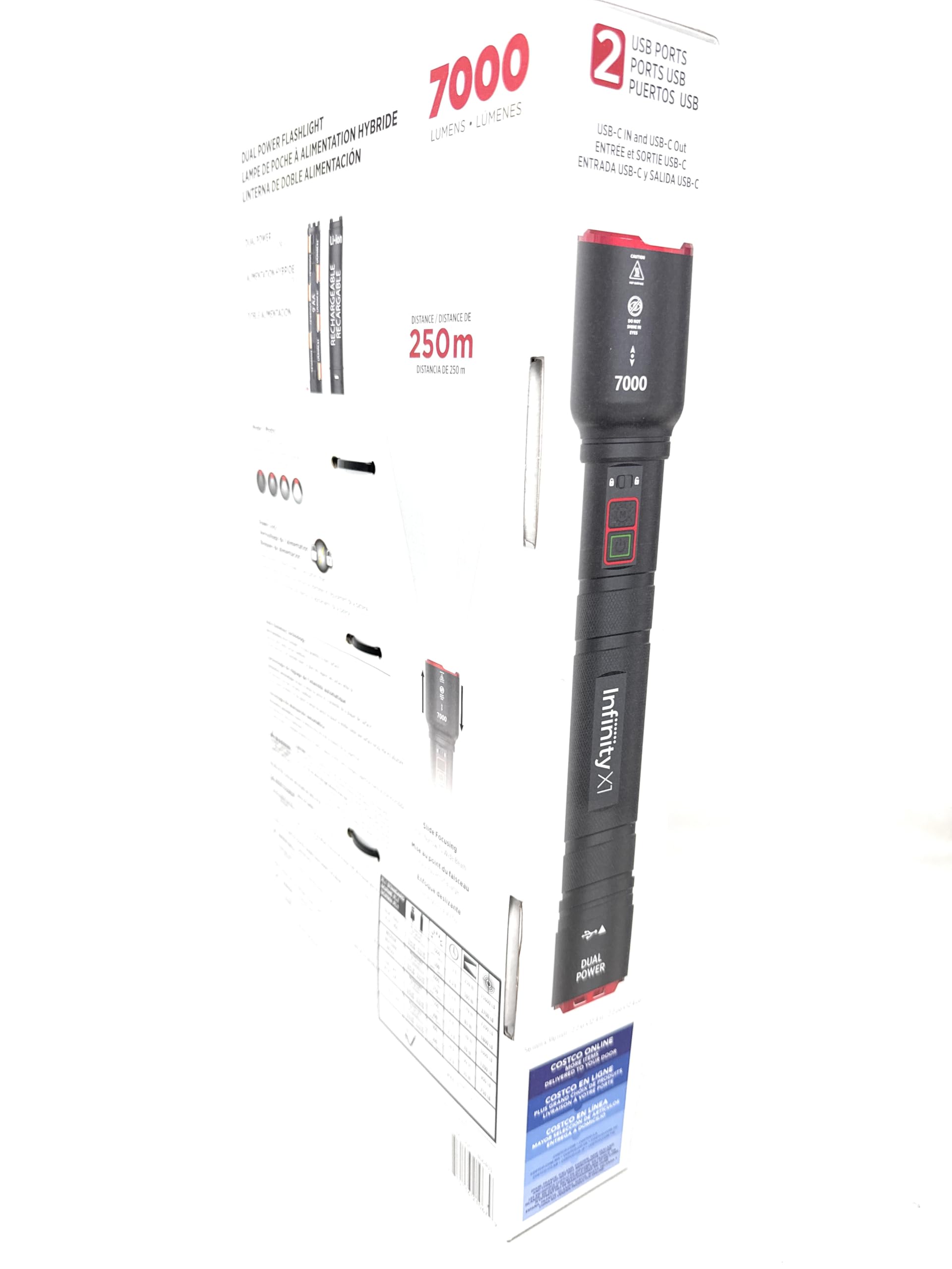 Infinity X1 Lampe de poche rechargeable double puissance 7000 L, LED CREE 7000 lumens avec mise au point réglable et verrouillage de la chaleur