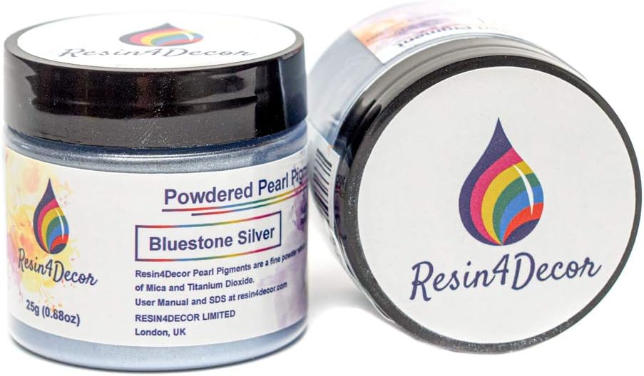 Pearlescent Metallic Powdered Mica Pigment - Strong Colour Purity and Depth, Non-Toxic Titanium Dioxide - For Makeup, Epoxy Resin Crafts, Jewellery, Canvas, DIY Art - Bluestone Silver, 25g