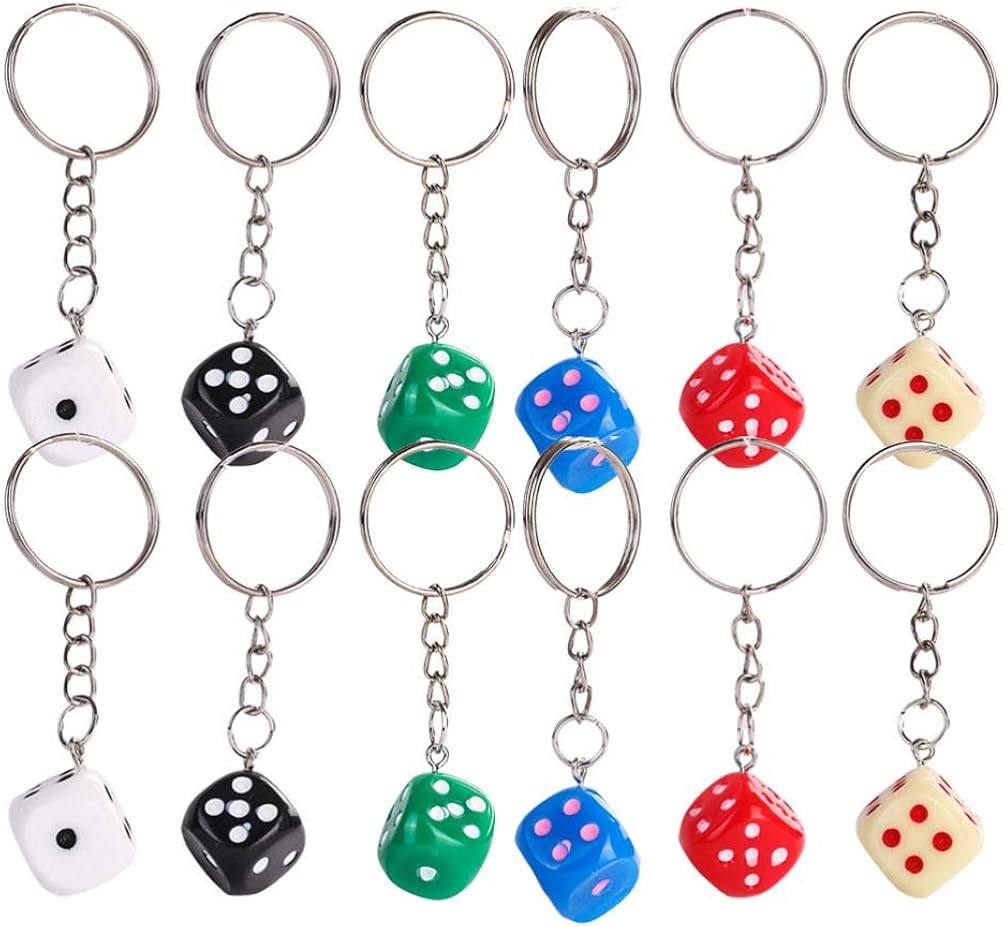 Party Favor 12pcs Resin Dice Keychains Key Rings Cute Bag Purse Pendant