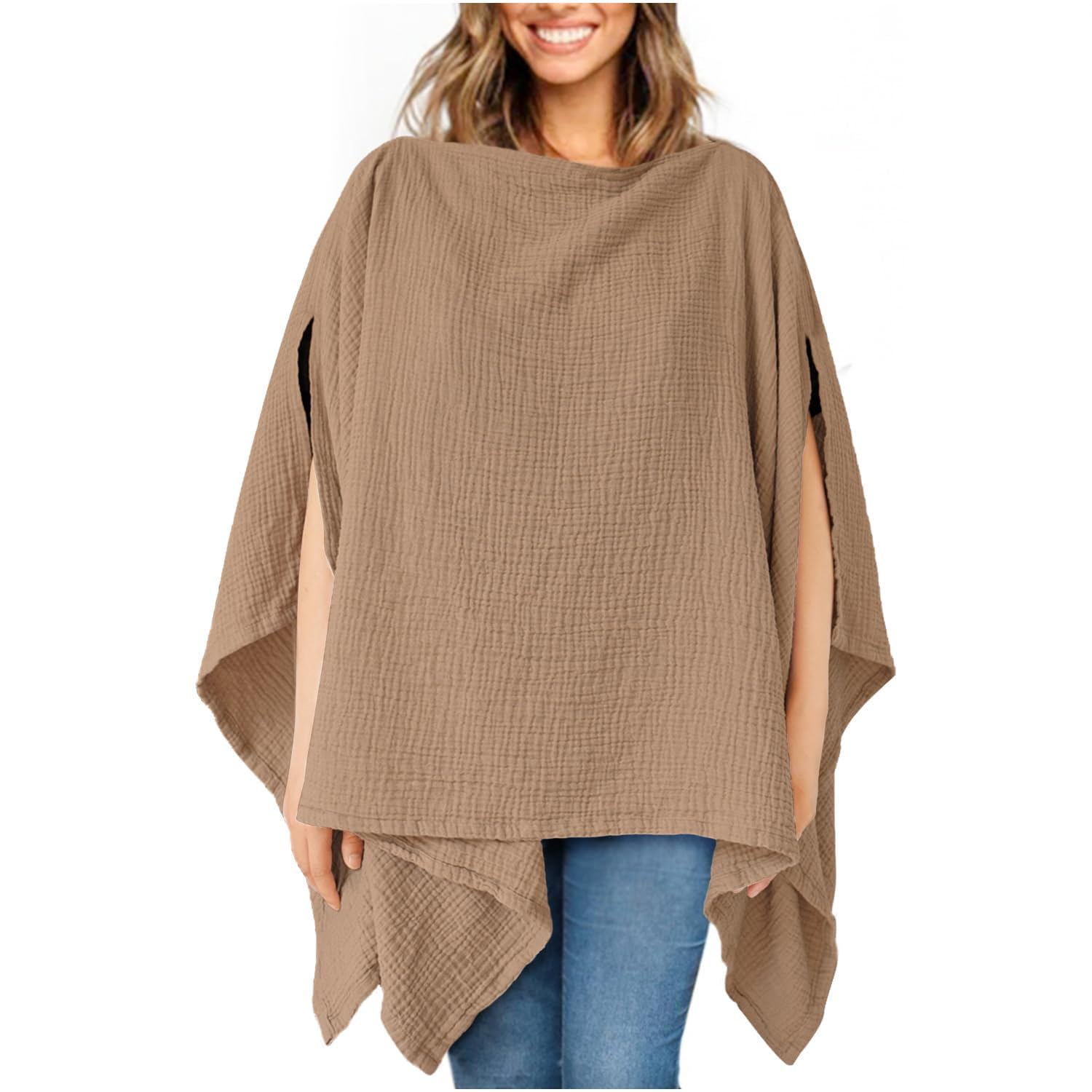 Nursing Cover - Cotton Muslin Breastfeeding Cover for Privacy, Versatile Multi-Use Nursing Scarf & Car Seat Cover for Moms On The Go ((130cm-140cm）,Beige)