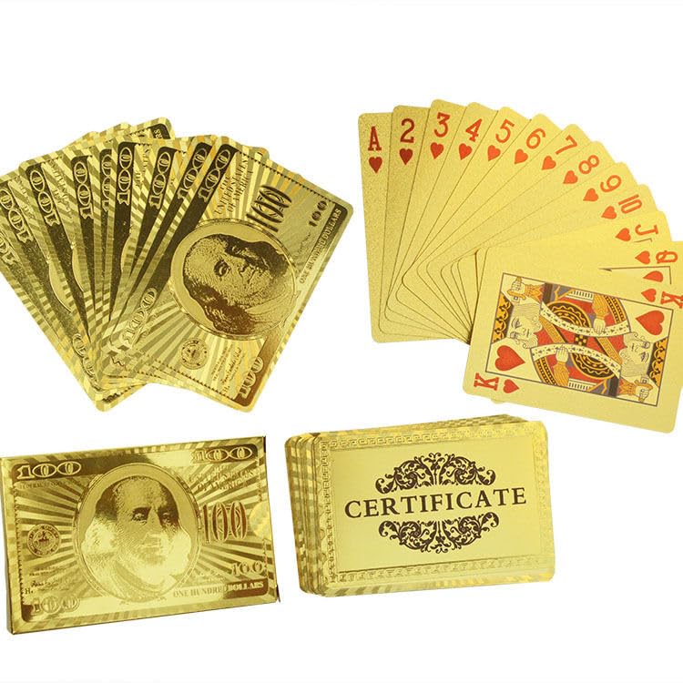 THP DEALS 50 Pound Gold Foil Playing Cards Set, 24k Gold Plated Waterproof Poker Cards - Classic Game, Gifts for Family Party Game/Card Players/Magicians (US Dollar)
