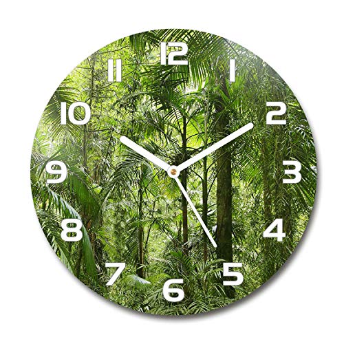 Horloge en verre rond 30cm Tulup décoration murale forêt tropicale