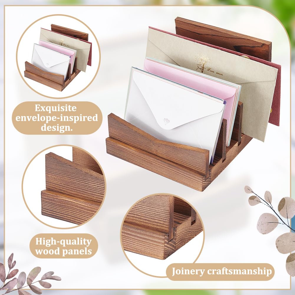 ORIGACH Organizer per posta da scrivania, in legno, con 4 scomparti, in legno, per bancone, lettere, buste, cellulare, documenti