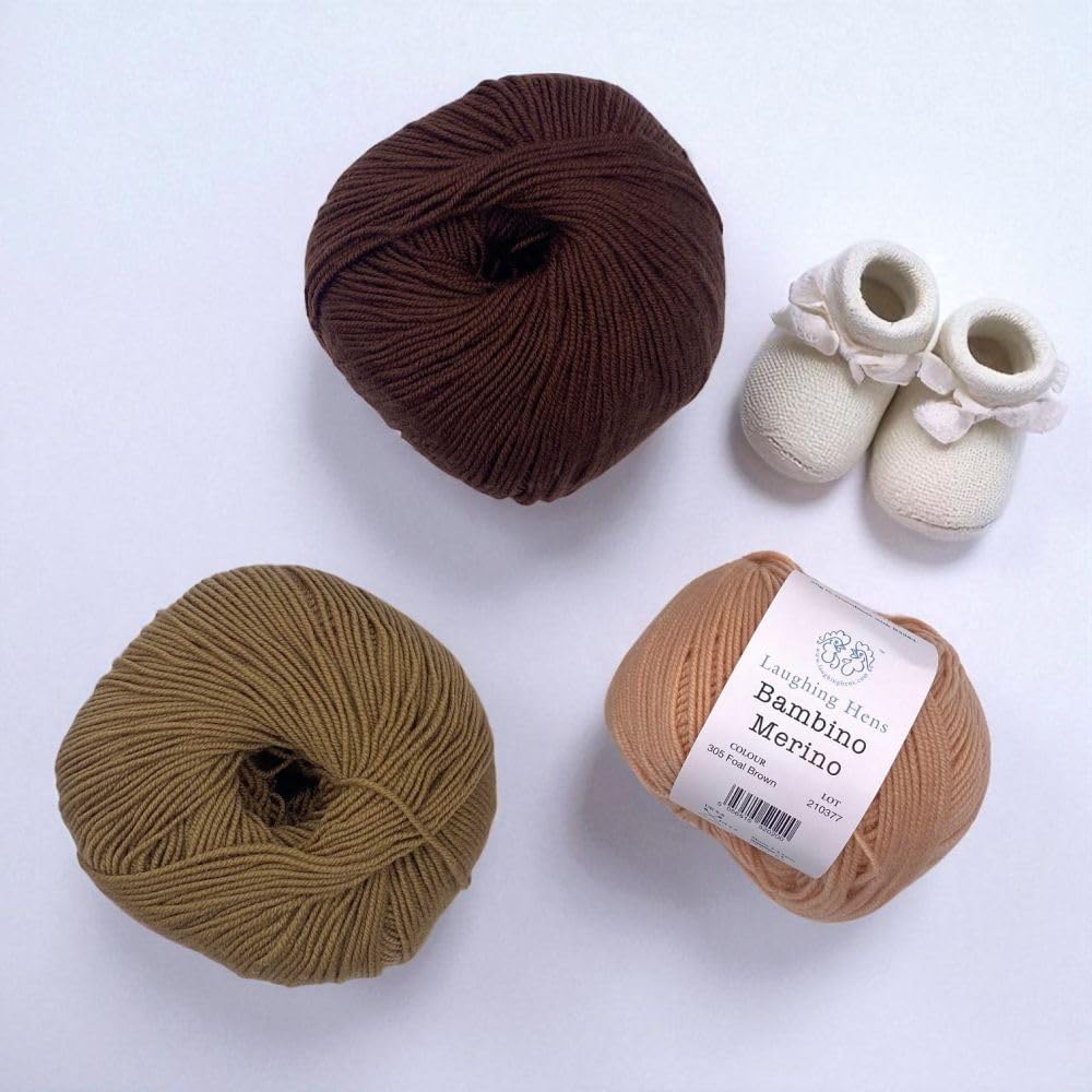 Premium 100% Mulesing-Free, Superwash Merino Wool, Sport-Weight Knitting and Crochet Yarn, 5 x 50g Balls - Bambino Merino 314 Joey Brown