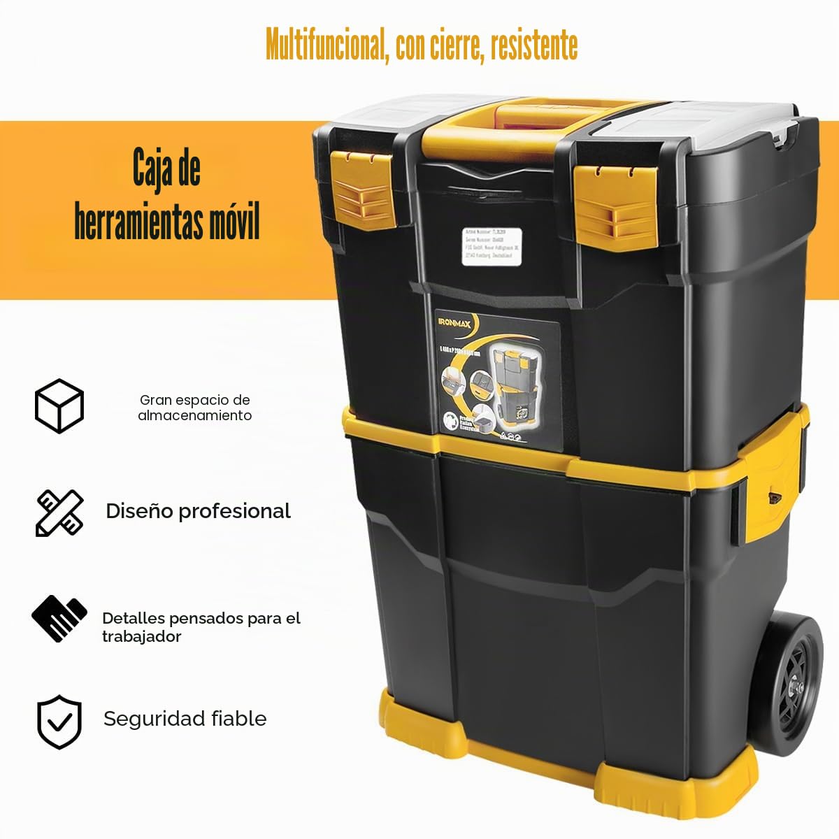 GYMAX Caja de Herramientas 3 en 1, Taller móvil con 2 Cajones de Taller, Bandeja de Almacenamiento Desmontable, Carro Apilable con Asa, Ruedas, Cierres, Negro + Amarillo, 46 × 28 × 66,5 cm