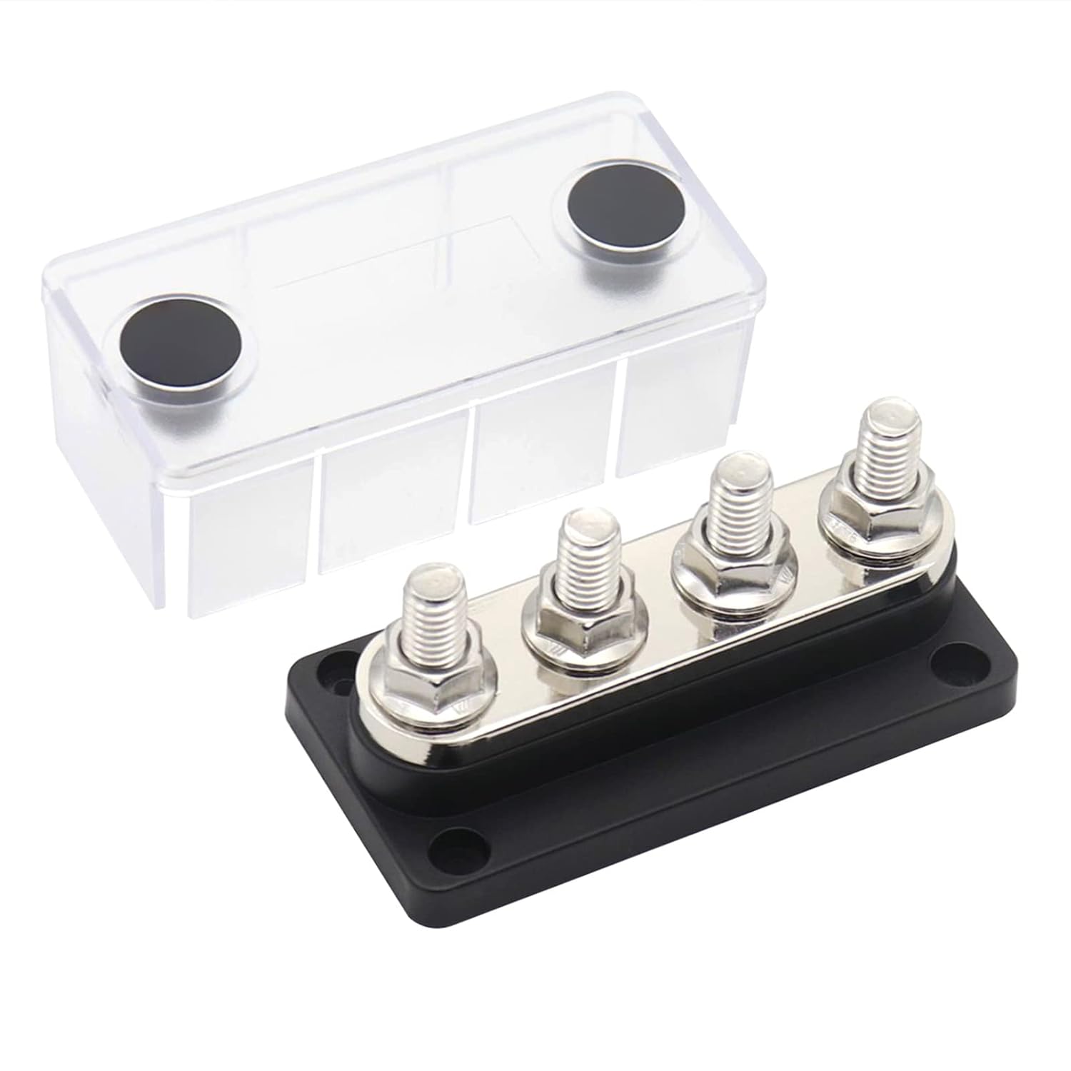 300A Power Distribution Block Bus Bar Heavy Duty 48V DC Busbar Box with Transparent Cover for Car Trucks RVs Marine Boats (Black)