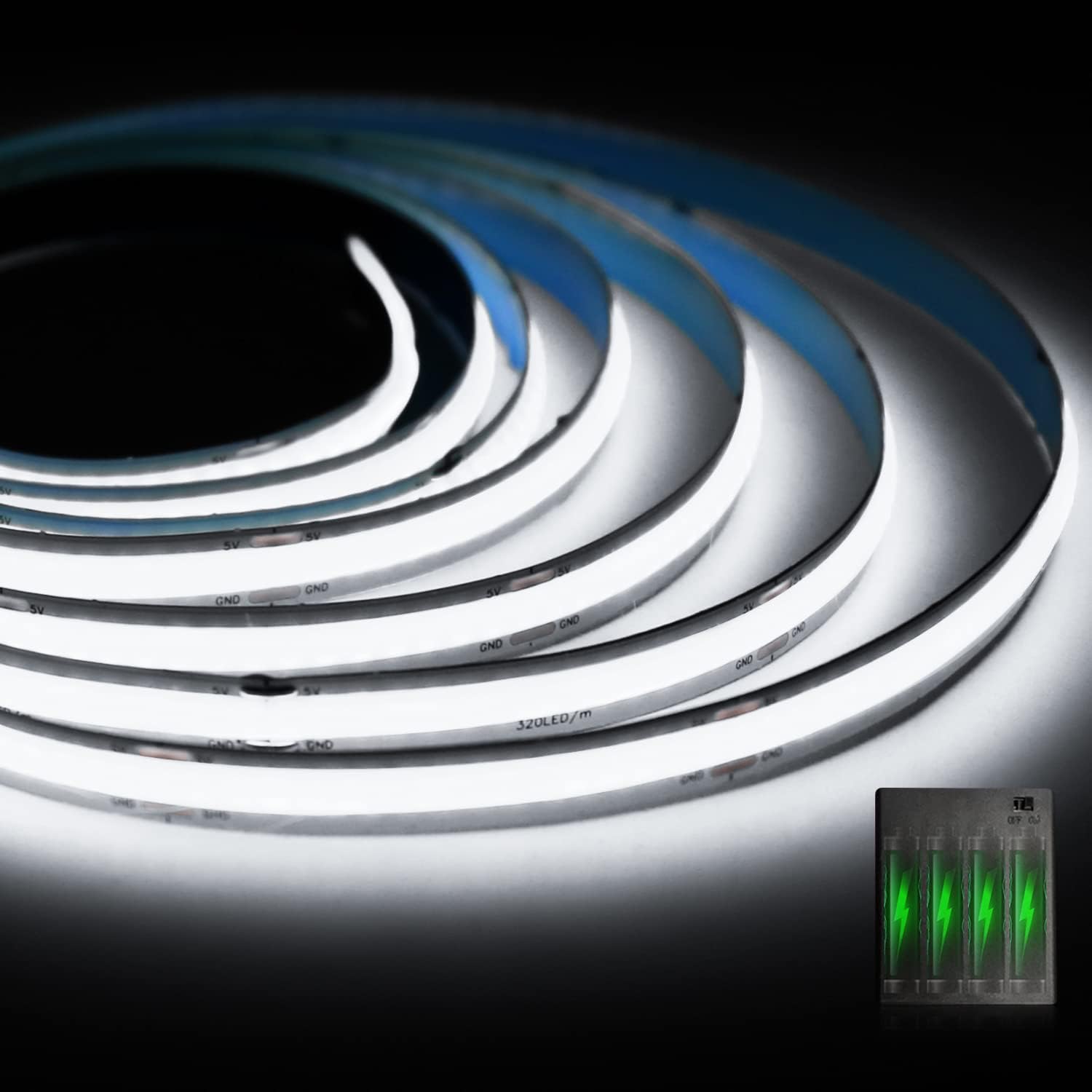Battery Powered COB Led Strip Lights, 3.28Ft Battery Operated 6000K Cool White LED Strip Lights, High Brightness Flexible LED Tape Lights for TV, Cabinet, Bedroom, Party, Home DIY Decoration