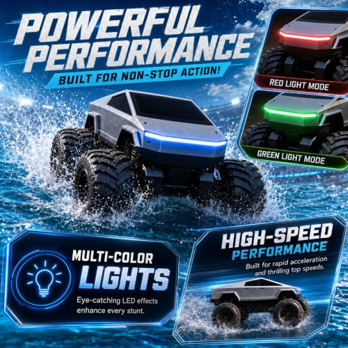 Image of GRAPHENE 1:18 4WD Amphibious RC Battle Monster Trucks Pack of 2 with 4-Foot Pool Waterproof 360 Stunt Rotation Cars 2.4GHz Rechargeable All-Terrain Off-Road Remote Control Toys LED Lights Kids Adults