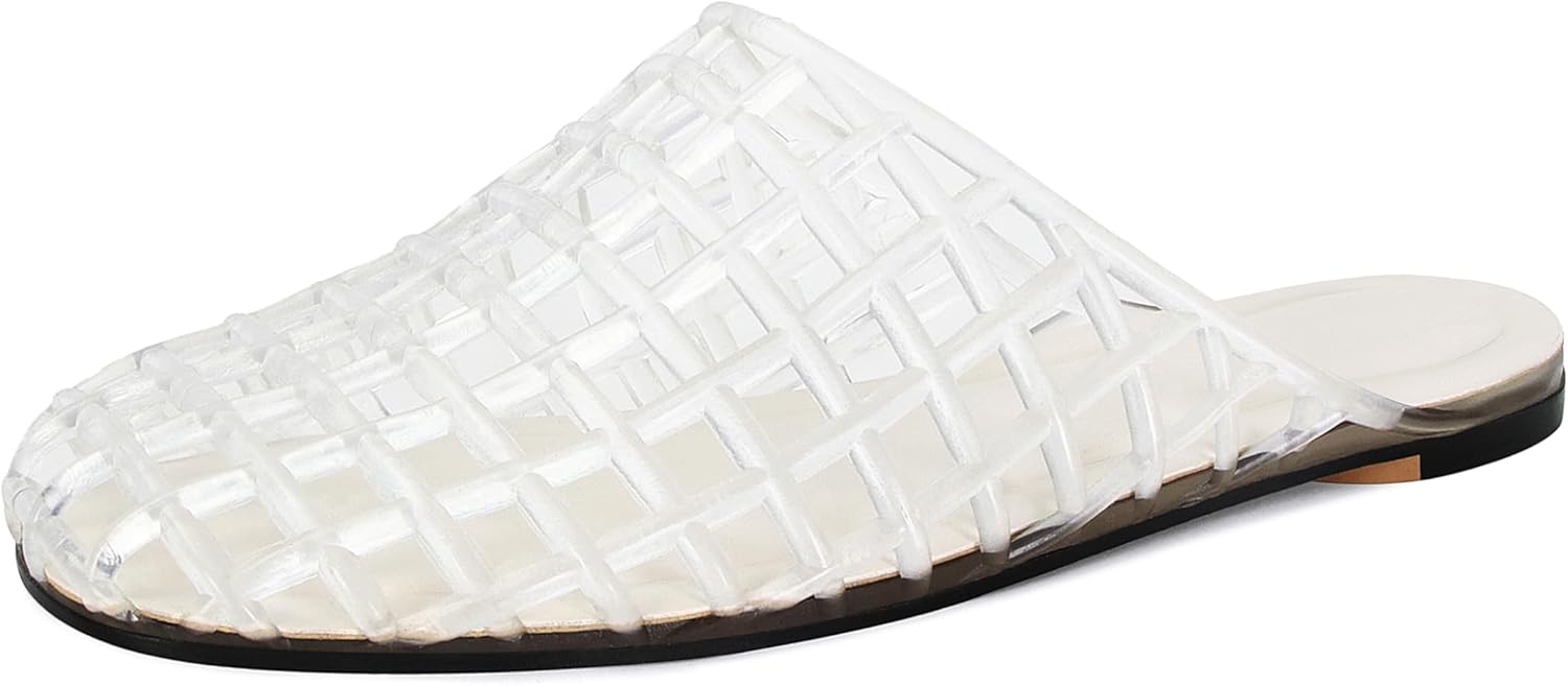 Clear Jelly Flats for Women Closed Toe Mesh Hollow Jellies Mule Sandals Slip On Jelly Slides Casual Comforatable Summer Beach Slipper Sandals - Image 4