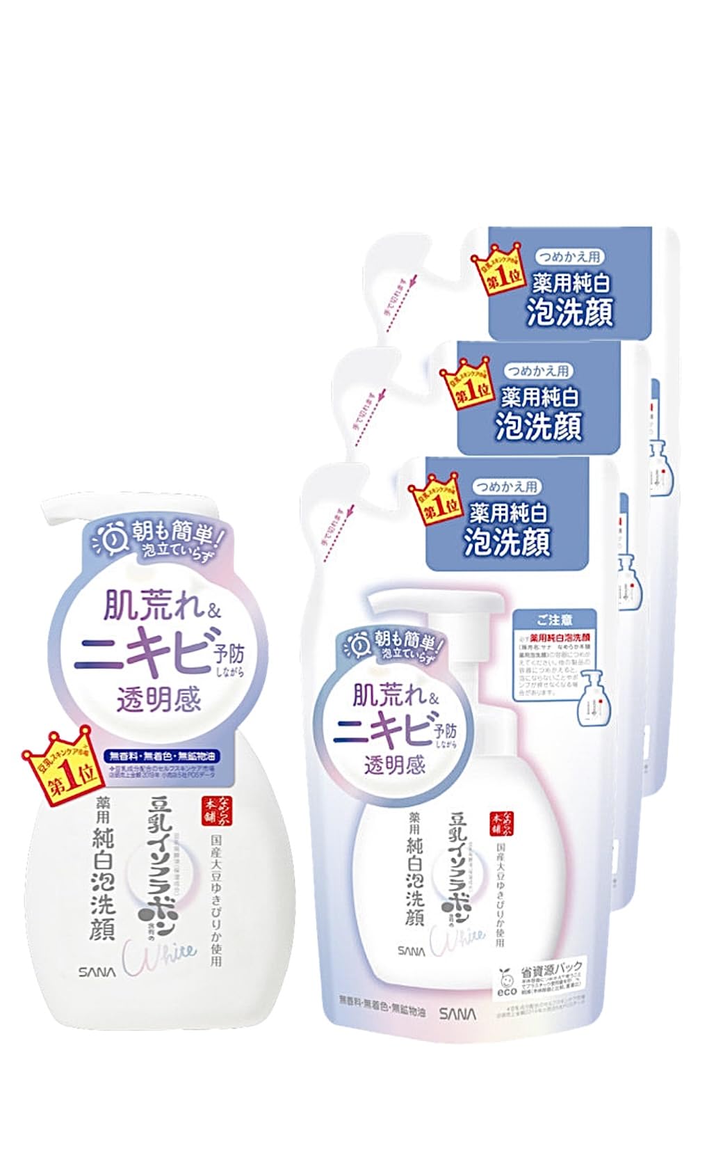 【まとめ買い】なめらか本舗 豆乳イソフラボン 薬用純白泡洗顔 医薬部外品 本体(200ml) + つめかえ用(180ml) ×3