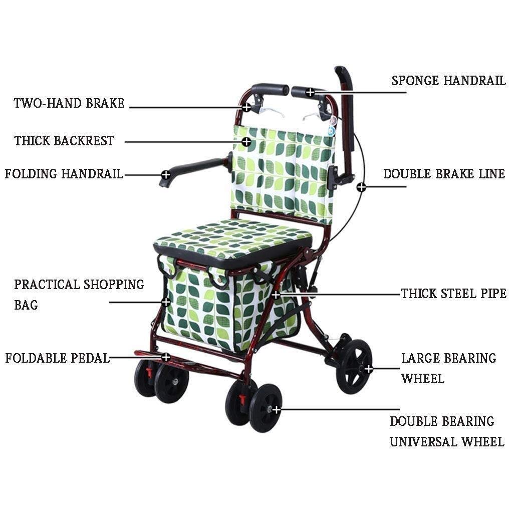 Andador, 4 Ruedas para Caminar, Ayuda para Caminar con Movilidad Plegable, Andador para Ancianos con Asiento Ajustable en Altura, Andador para Ancianos con Carro de Aleación de Aluminio