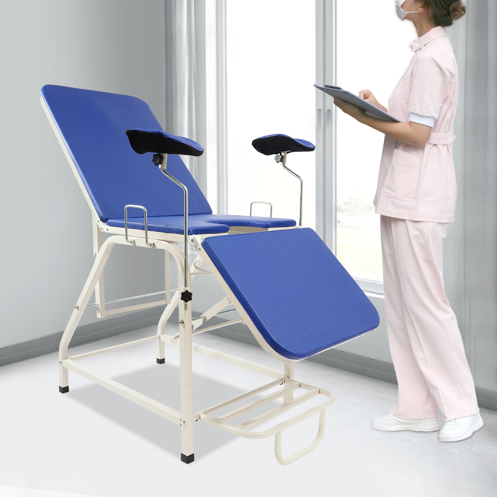 Sedia ginecologica, per sala da studio, regolabile, confortevole, portata 150 kg, per cliniche, ospedali, sale nascita (blu)