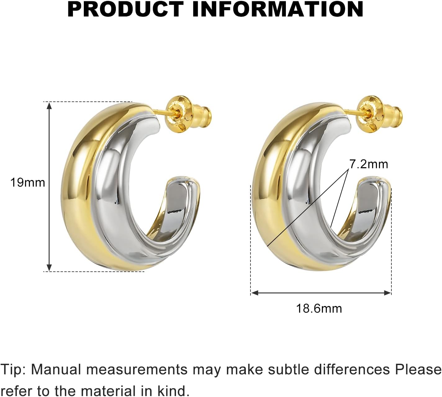 Two Tone Hoop Earrings for Women,Trendy Sterling Silver Gold C Shaped Hoop Earrings for Girls Classic Lightweight Hoops Earrings - Image 2