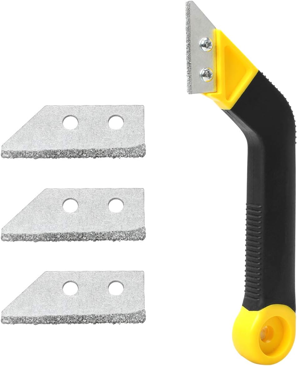Coitak Tile Grout Saw Angled Grout Saw with 3 Pieces Extra Blades Replacement, Grout Removal Tool for Tile Cleaning (Yellow)