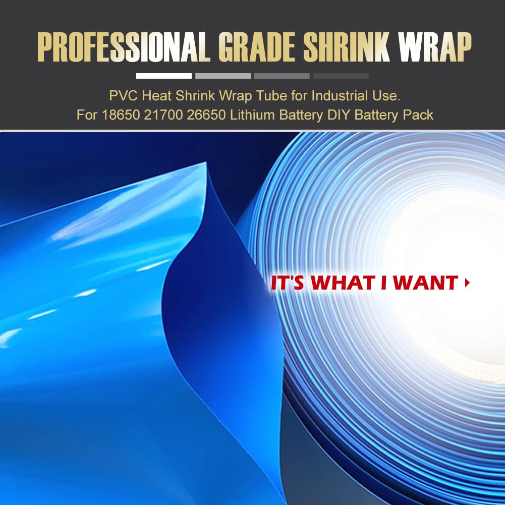 Flat Width 9.85in(250mm) and Length 16.4ft PVC Heat Shrink Wrap Tube for 18650 21700 Lithium Battery DIY Battery Packs Blue