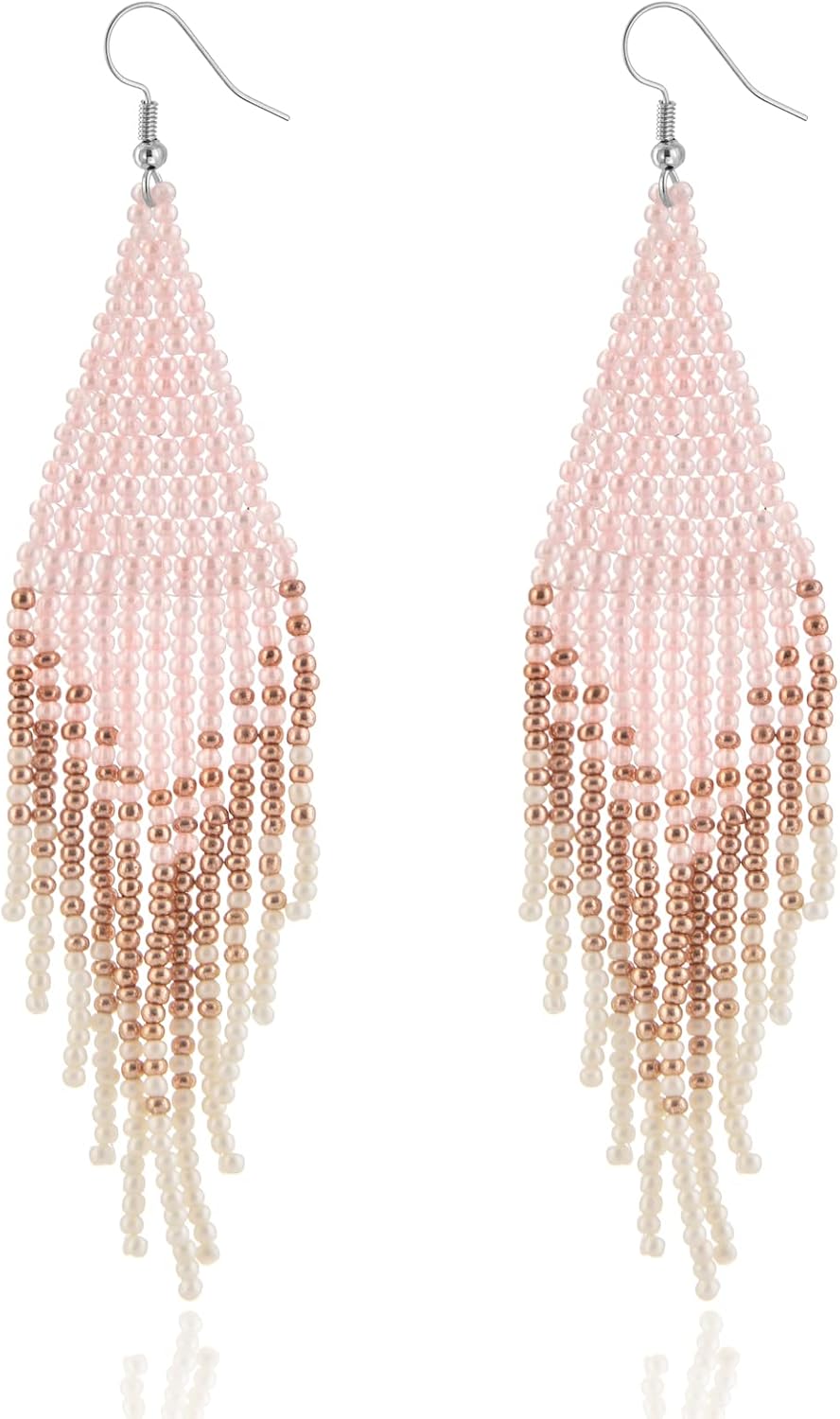 POFILALA Handmade Boho Native Beaded Tassel Earrings - Seed Bead Statement Fringe Drop Dangle for Women