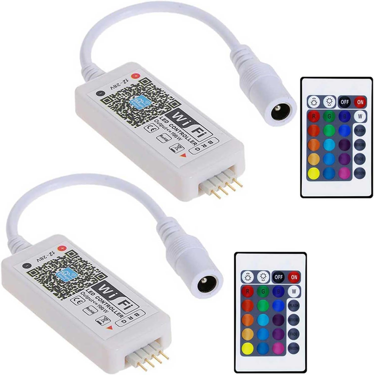 Smart LED WiFi Controller, Updated Wireless 24 Keys RF Remote Control for GRB BGR RGB LED Strip Lights, Compatible with Alexa Google Assistant IFTTT with Free Magic Home App (2 Pack)