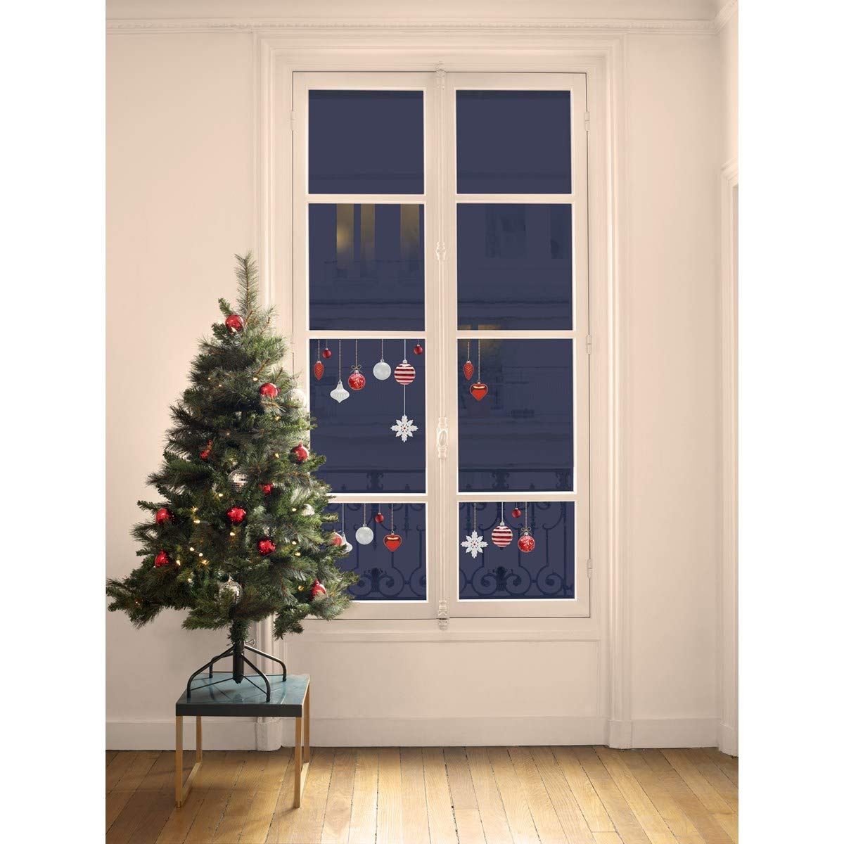 NOUVELLES IMAGES - Pegatinas con diseño de Adornos de Navidad Brillantes, polivinilo, Multicolor, 36 x 24 x 0,02 cm