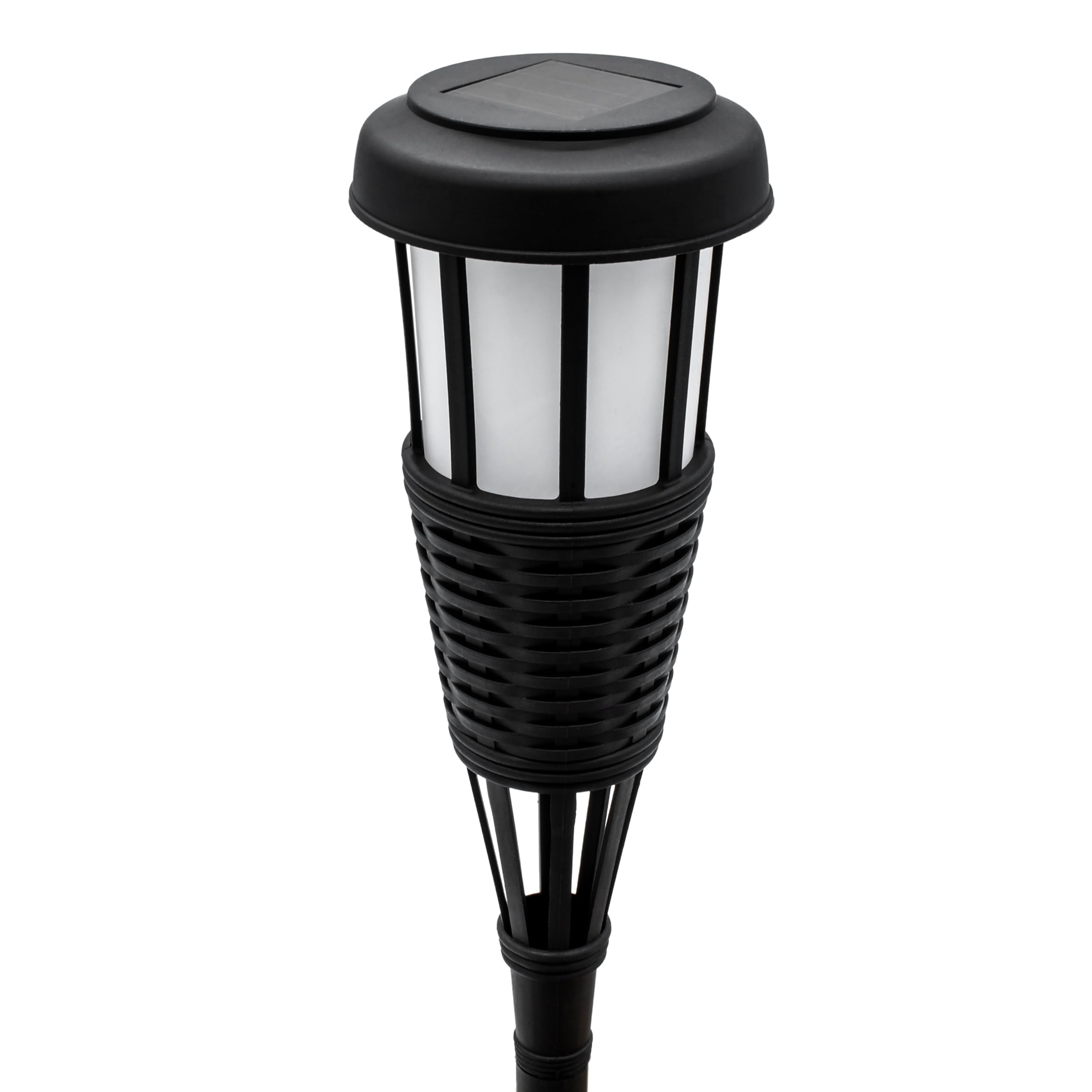 Spetebo LED Solar Gartenfackel in Rattan Optik - 12er Set - Solarleuchte 48 x 10 cm mit Flackereffekt - Garten Deko Beleuchtung Gartenstecker Beetstecker Gewegleuchte mit Flammen Effekt