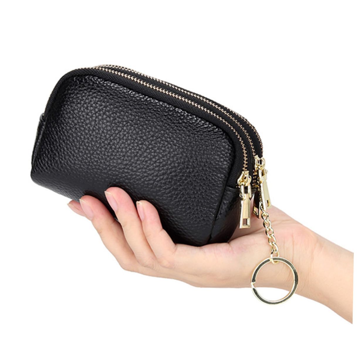 Healeved Porte-Monnaie Cuir De Vachette Petit Format avec Fermeture Éclair pour Cartes Pochette Multifonction Femme Rangement Pratique pour Sac à Main