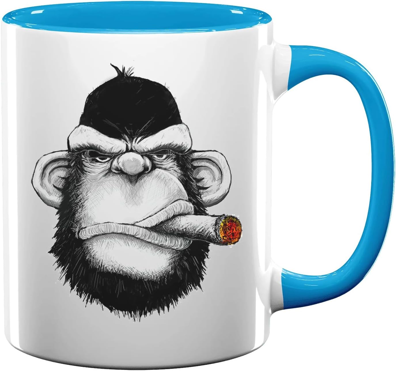 Cool Cigar Smoking Monkey Gorilla Art Ceramic Tea Coffee Mug Light Blue