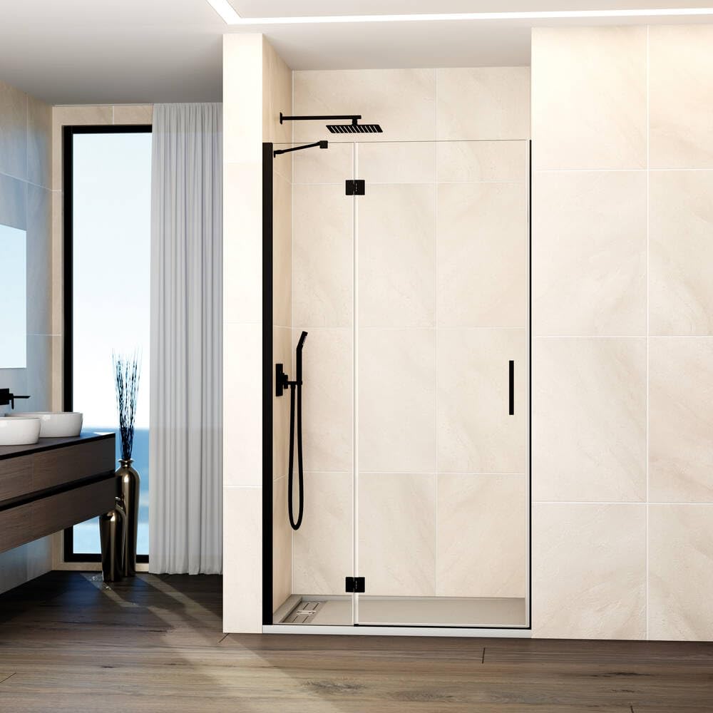 GME - Mampara Ducha Frontal 1 Puerta Fija + 1 Corredera 100cm Negra | Mampara de Cristal con Perfilería de Aluminio y 195cm de Altura | Cristal Templado 6mm Antical Y Cierre Magnético