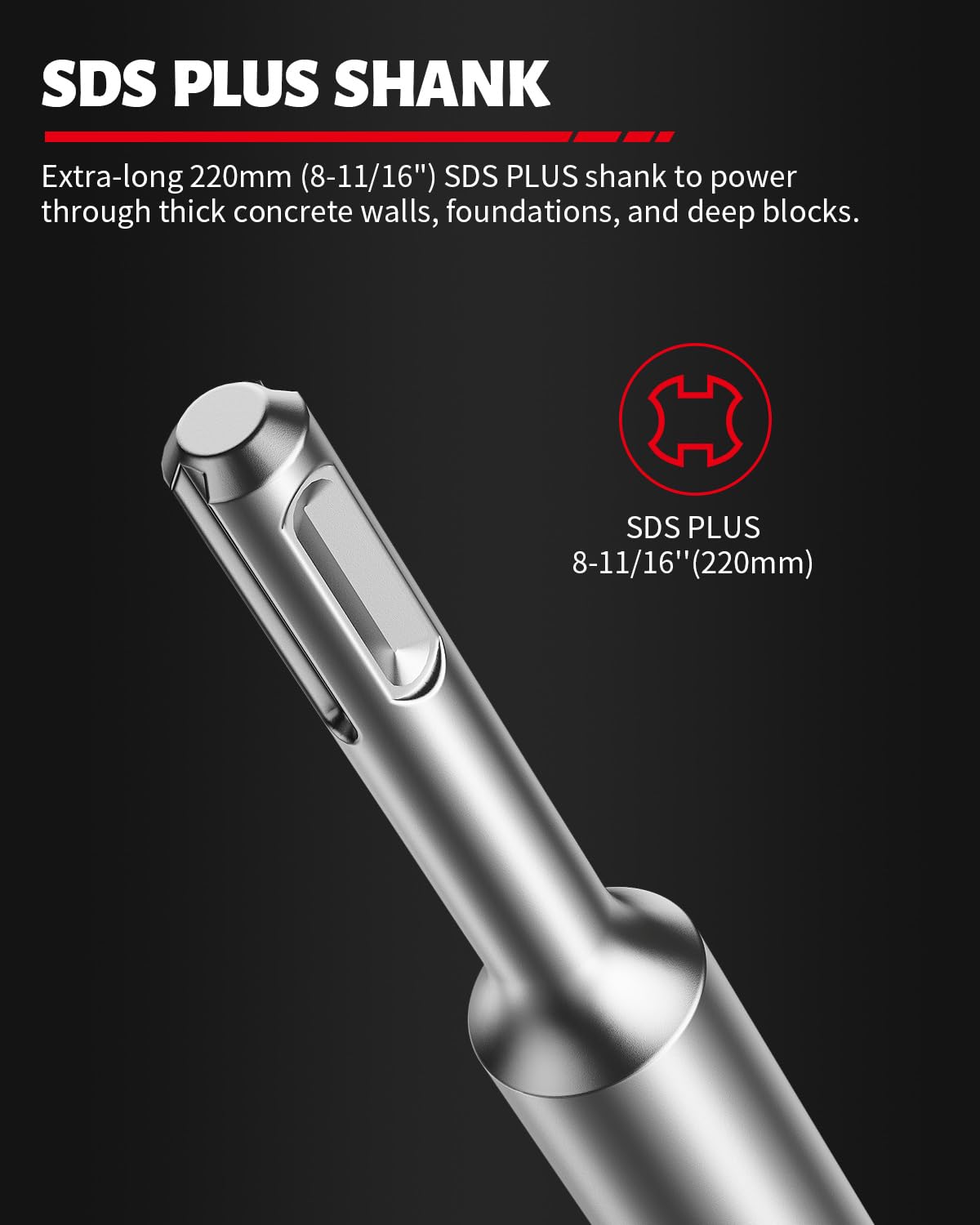 DAYDOOR 4-5/16インチ (110mm) コンクリートホールソー 220mm SDS Plusシャンク付き 炭化タングステ