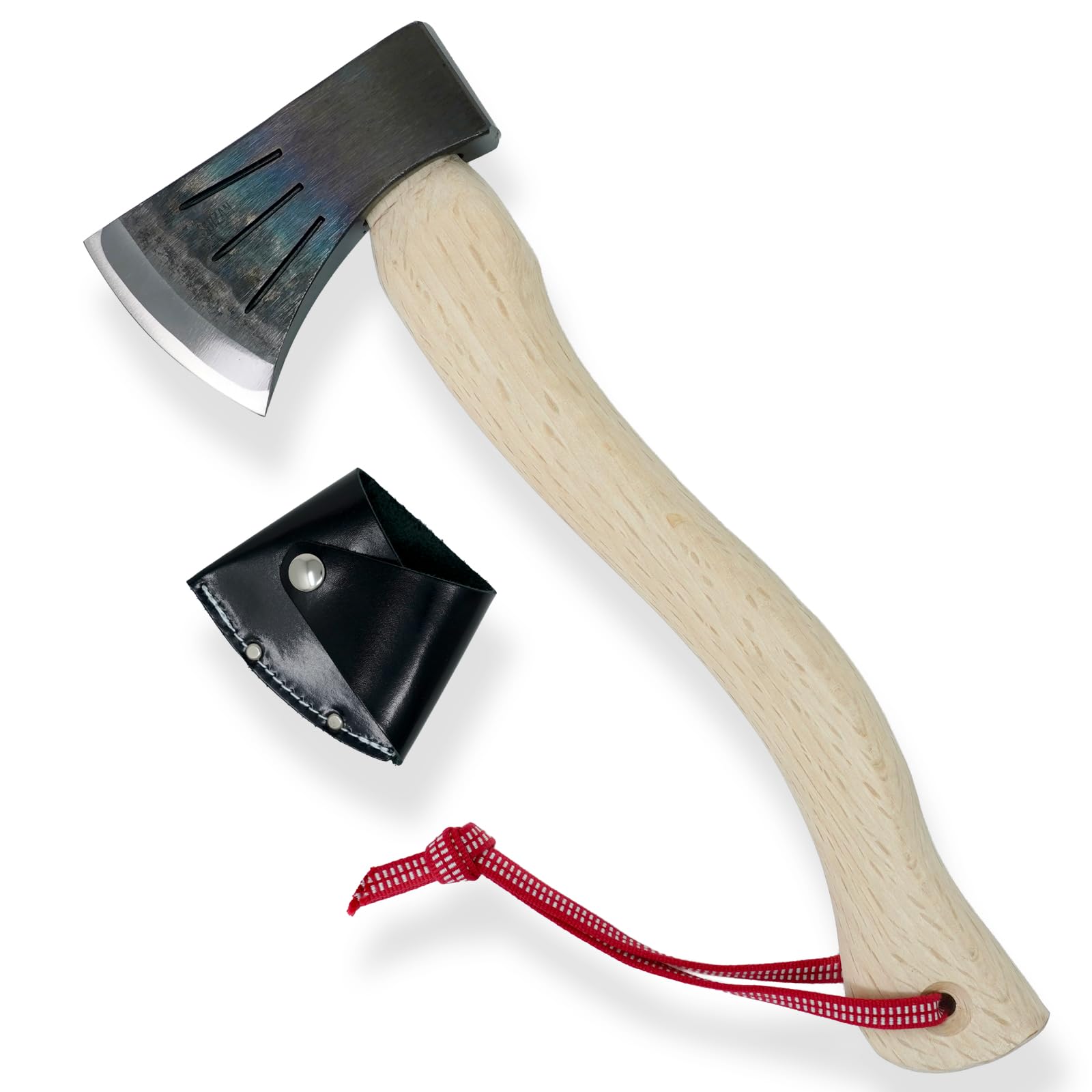 SUIZAN Japanisches Handbeil 360mm - Handaxt Camping Bushcraft Schnitzen | Professionelles Beil Axt Geschmiedet Kohlenstoffstahl Spalten Brennholz Outdoor Survival Geschenk Lederscheide Sanada-himo