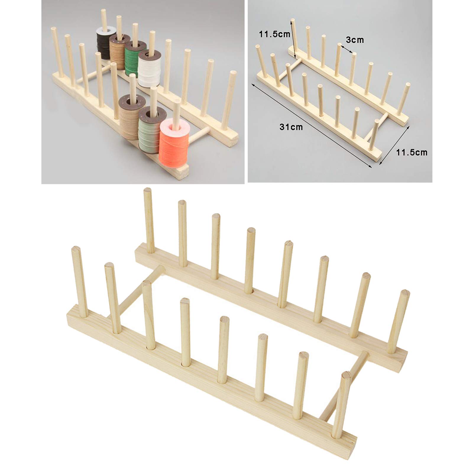 Milageto 8/16 Spools Wood Sewing Thread Rack Embroidery Storage Organizer Holder - Large