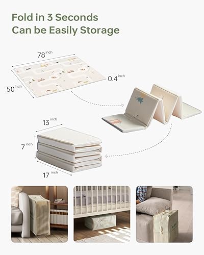 Miniatura 3 de Tapete de juego para bebés de 50 x 78 pulgadas, tapete de juego plegable de espuma para el suelo, reversible, impermeable, para bebés, niños y niños