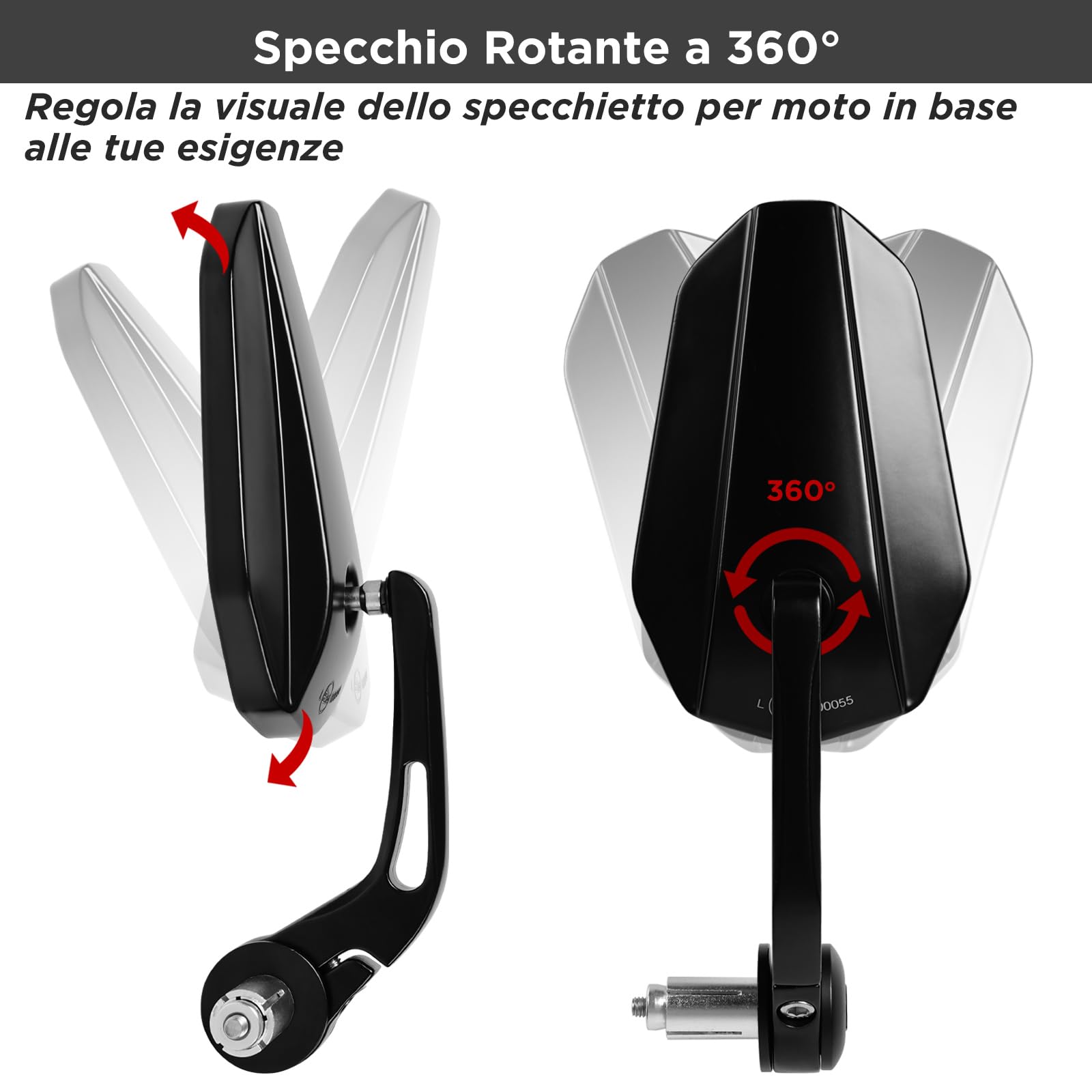 evermotor Specchietti Moto Manubrio, Specchietto Bar End, Specchietti Moto Omologati per Scooter Quad ATV, Alluminio, 2 pezzi