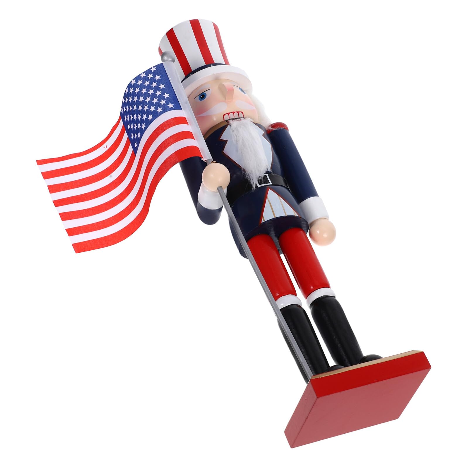 Casse-Noisette Soldat en Bois 38 CM avec Drapeau Américain pour Déco de Fête