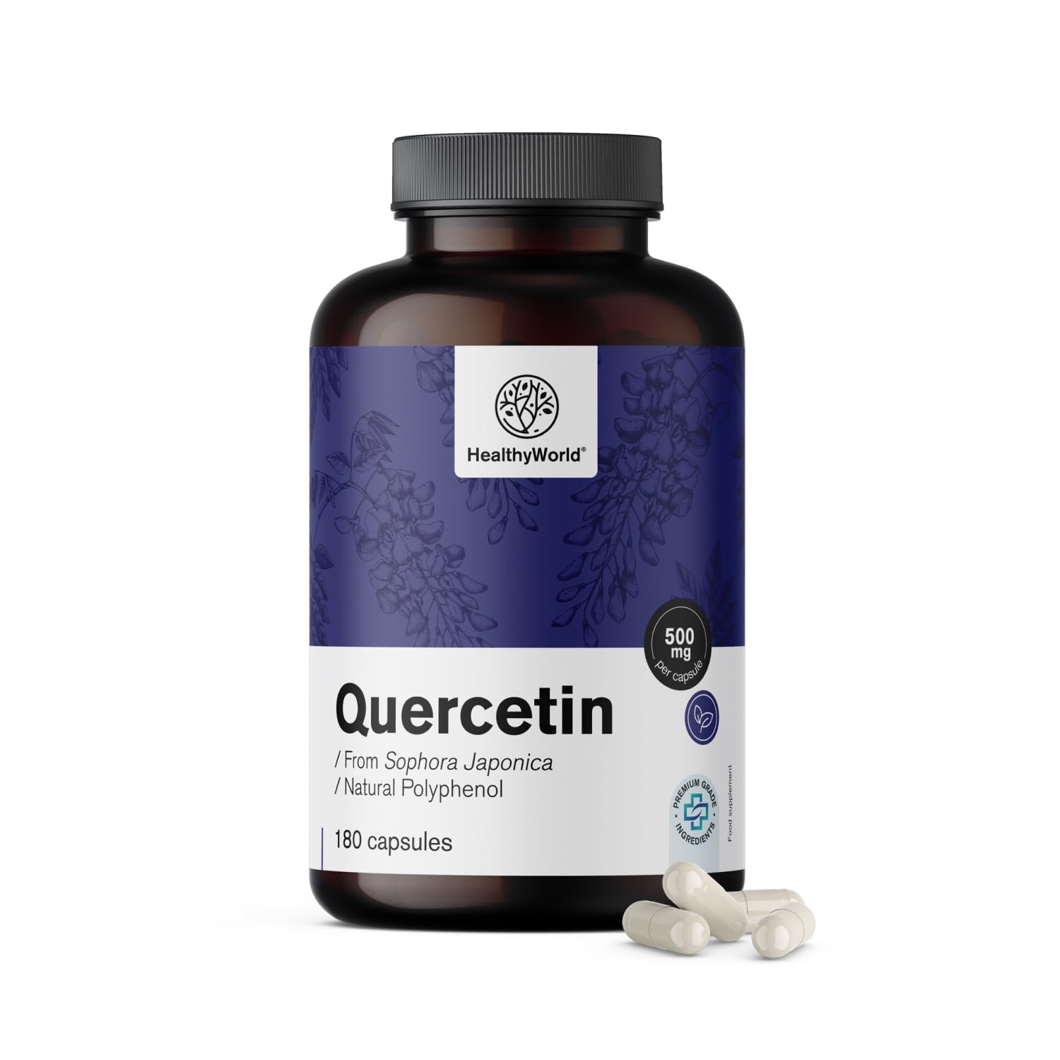 HealthyWorld Quercetina 1000 mg – 180 Capsule Vegetali – Dall'estratto dei fiori di sophora del Giappone – Alto Contenuto di 1000 mg per Capsula – Senza OGM e allergeni – Scorta per 3 mesi