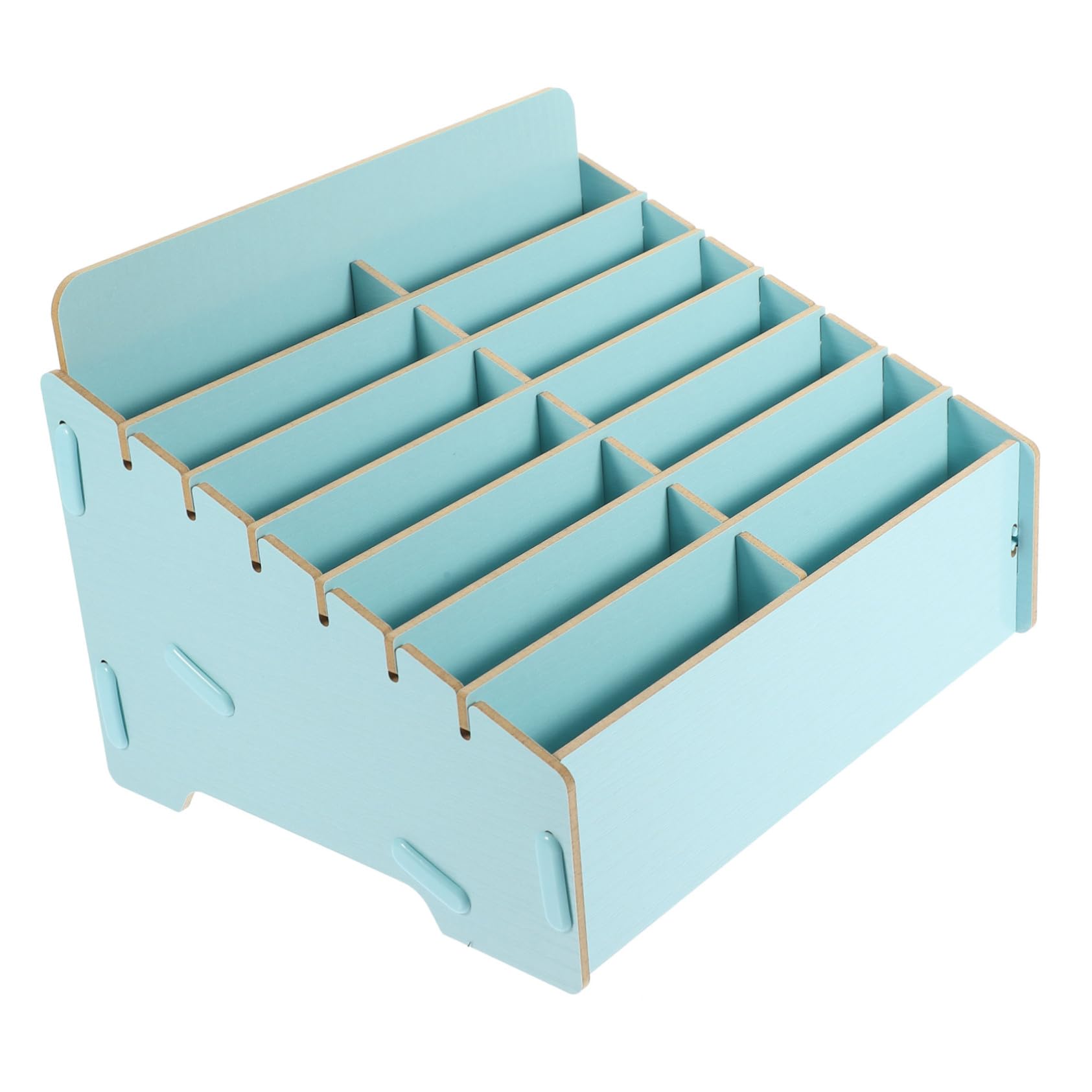 Caja de Almacenamiento Organizador de Escritorio para Teléfonos Celulares de Madera Múltiples Compartimentos Soporte Funcional y Rústico para Aula y Oficina