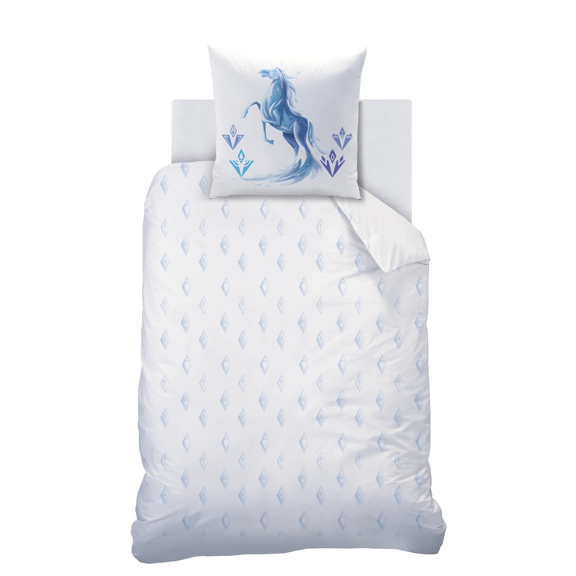 Disney Home Frozen 2 Element Parure de lit Enfant | 100% Coton | Oeko-TEX | Housse de Couette 140x200cm + 1 Taie d'oreiller 63x63cm | Imprimé Fille | Blanc (Blanc, 140x200+63x63cm)