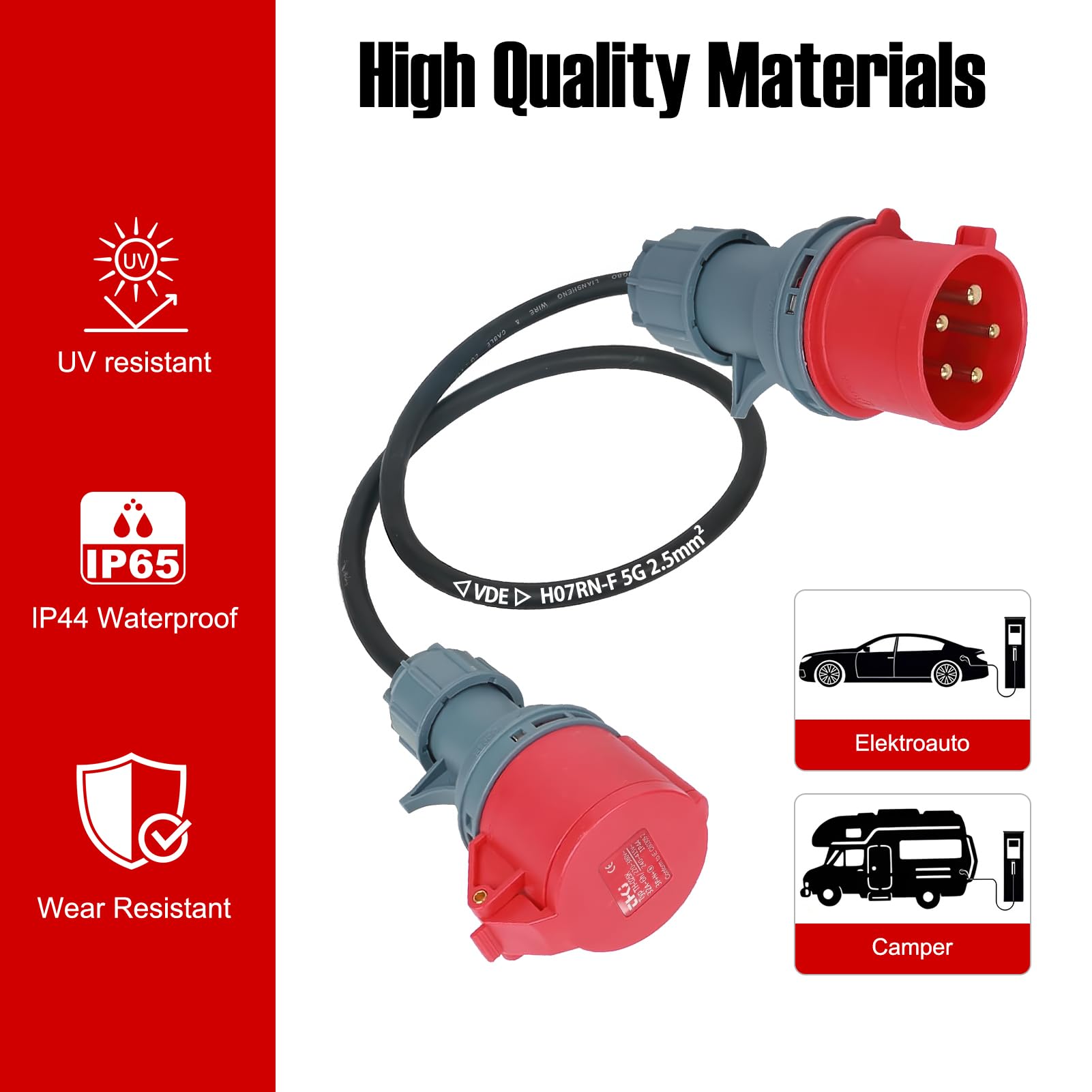 Adaptateur CEE 32 A vers 16 A, VDE, protection IP44, 400 V (0,5 m), 5 x 2,5 mm²