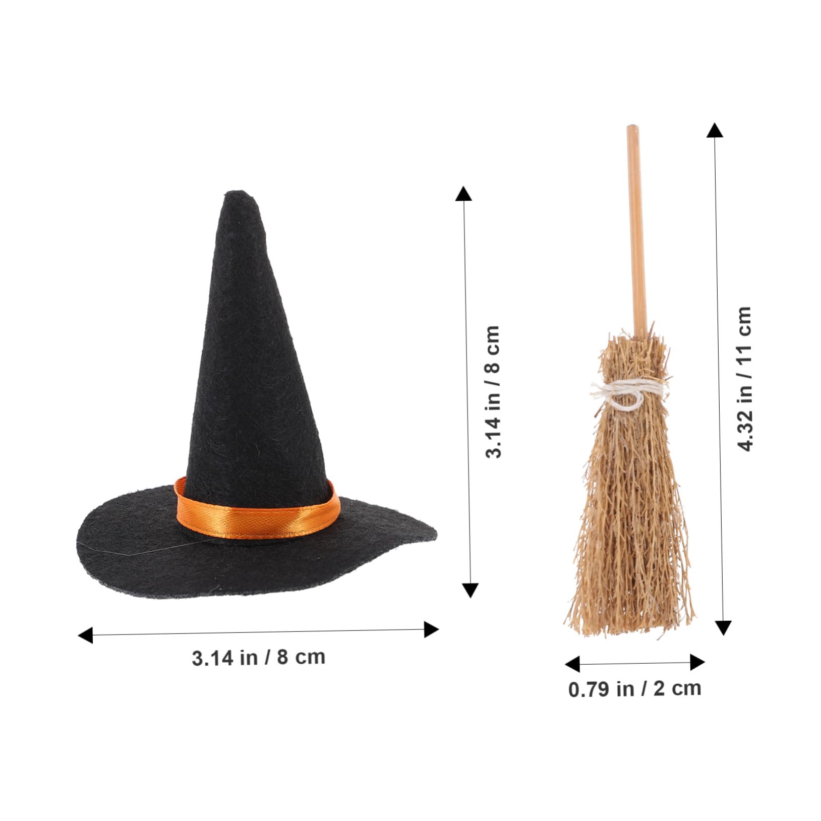 VICASKY Set da 12 Pezzi Mini Cappelli da Strega e Scope in Feltro Decorazioni Fai da Te per Halloween Accessori Creativi per Feste e Decorazioni di Piccoli Oggetti