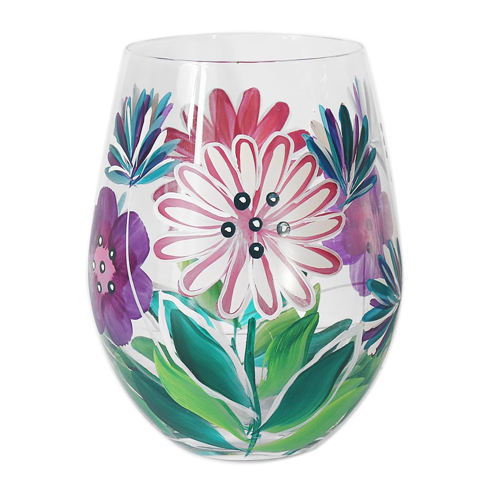 Lesser & Pavey Lynsey Johnstone Pink Gerberas Stemless Glass for Home Kitchen, Restaurant & Parties