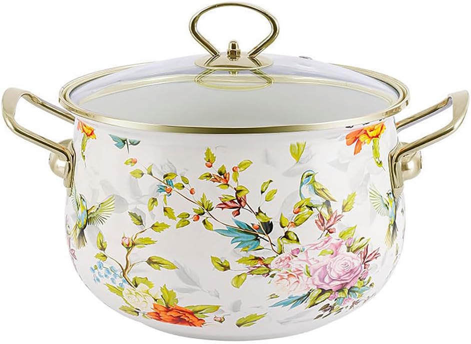Kitchen Enamel Stockpot with Lid Soup Pot Stew Pot Soup Pot with Circular Handle,Large Cooking Pot Boiling Pot for Gumbo, Stew, Boil, Pasta,for Induction Cookers Gas Stove,20CM